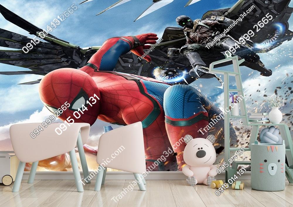 Tranh dán tường 3D người nhện Spider Man dán phòng bé 837237