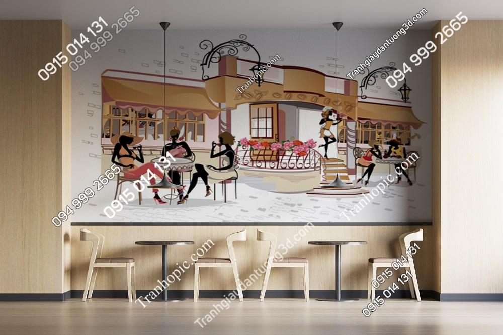 Tranh dán tường cảnh cafe đường phố trên thành phố cổ 503161032