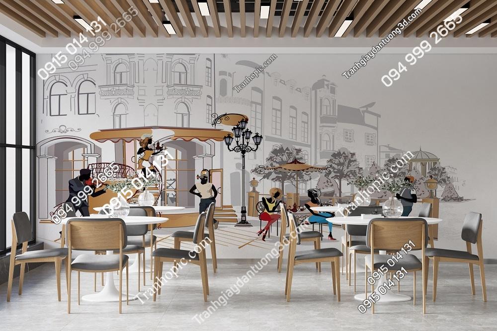 Tranh dán tường cảnh cafe đường phố trên thành phố cổ 540536016