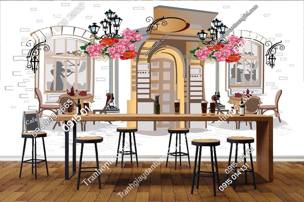 Tranh dán tường cảnh cafe đường phố trên thành phố cổ 725940774