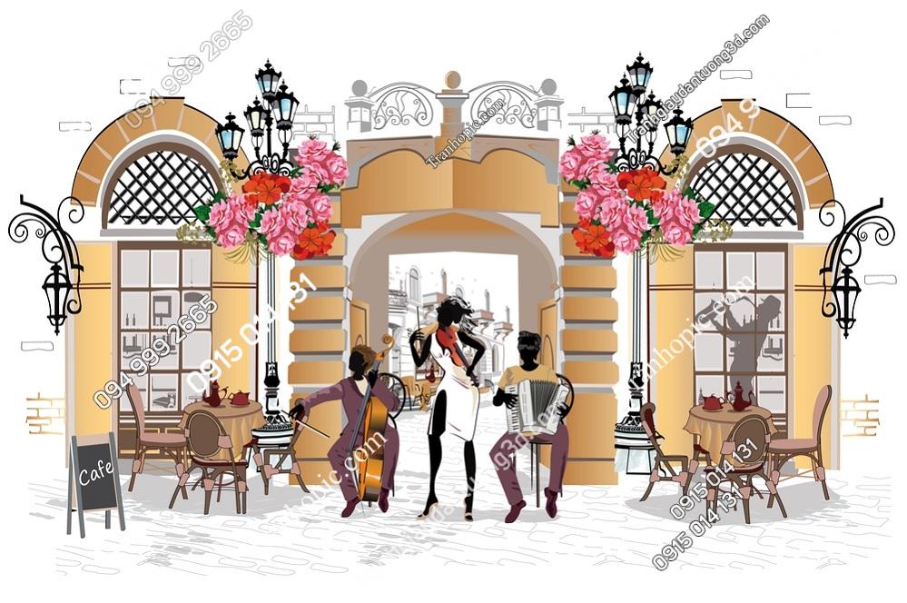 Tranh dán tường cảnh cafe đường phố trên thành phố cổ 732807123