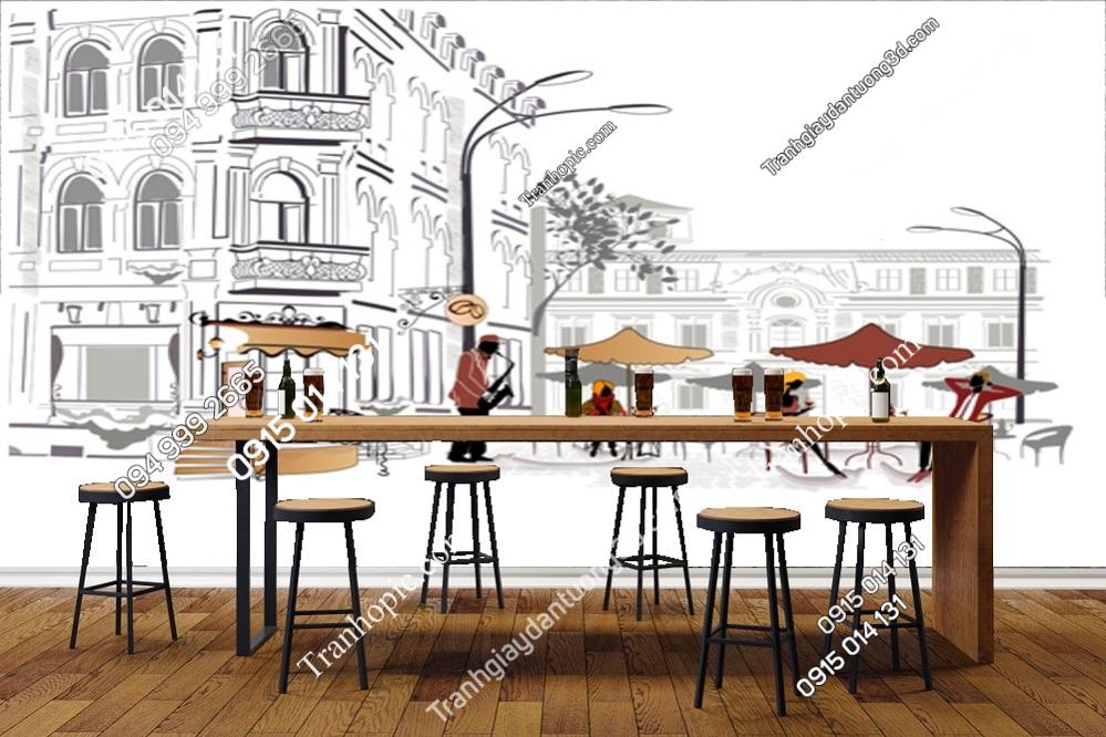 Tranh dán tường cảnh cafe đường phố trên thành phố cổ 84761403
