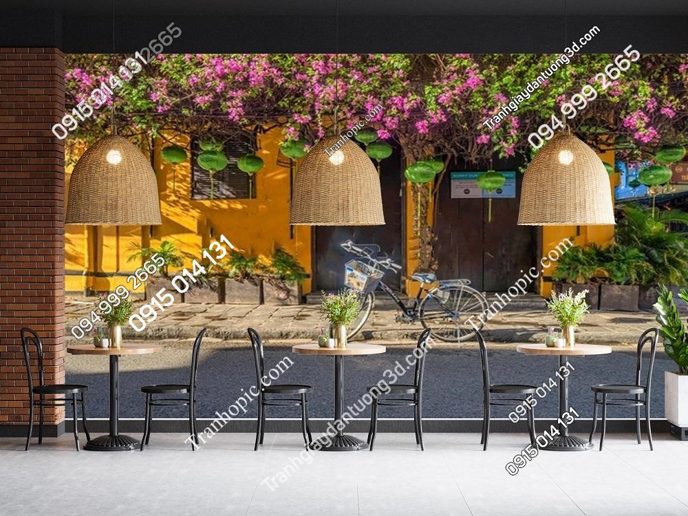 Tranh dán tường cảnh nhà hoa giấy Hội An 2134947455
