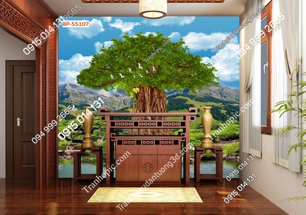 Tranh dán tường cây bồ đề bờ suối 55107