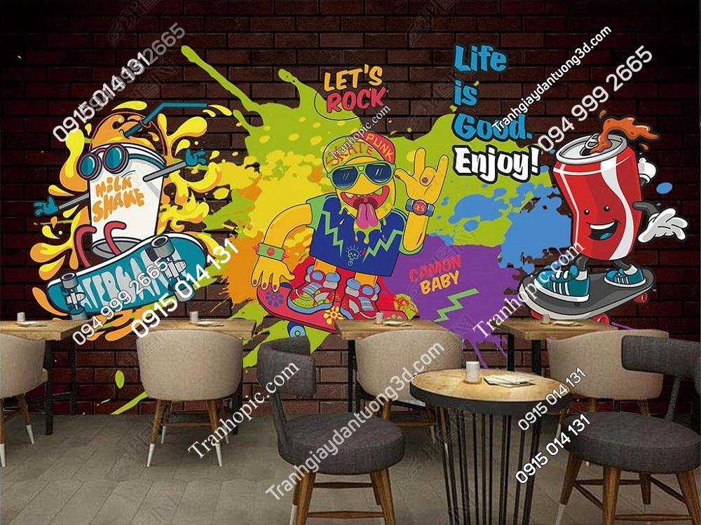 Tranh dán tường kiểu graffiti cho quán cafe 26627375