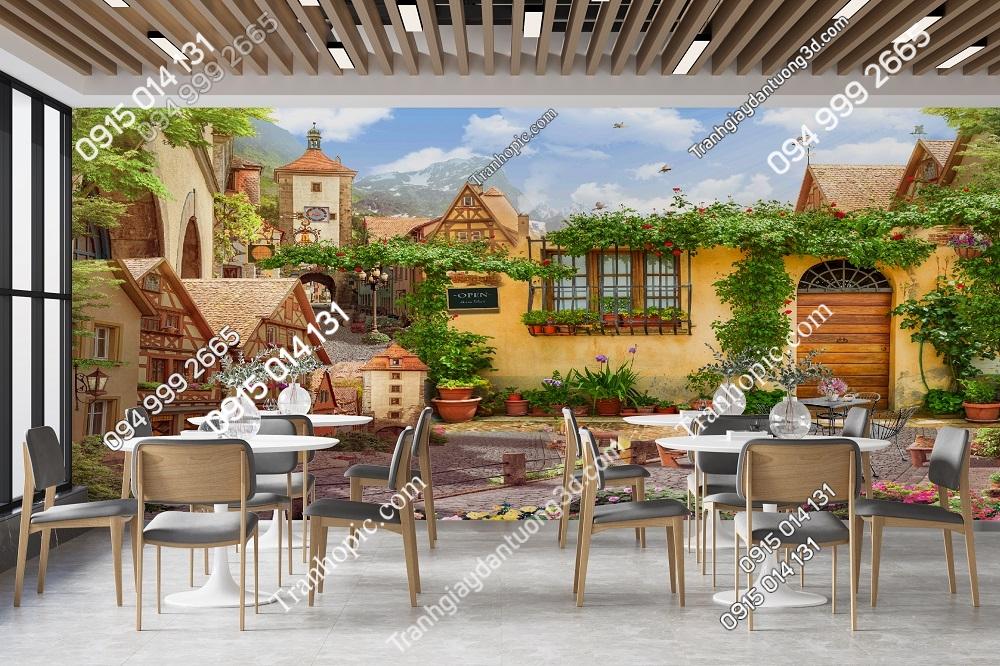 Tranh dán tường quán ăn quán cafe trà sữa phong cảnh đẹp