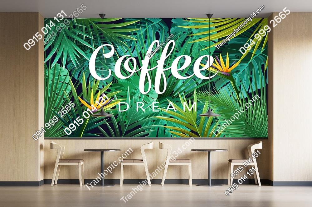 Tranh dán tường quán cafe họa tiết lá cây nhiệt đới 869