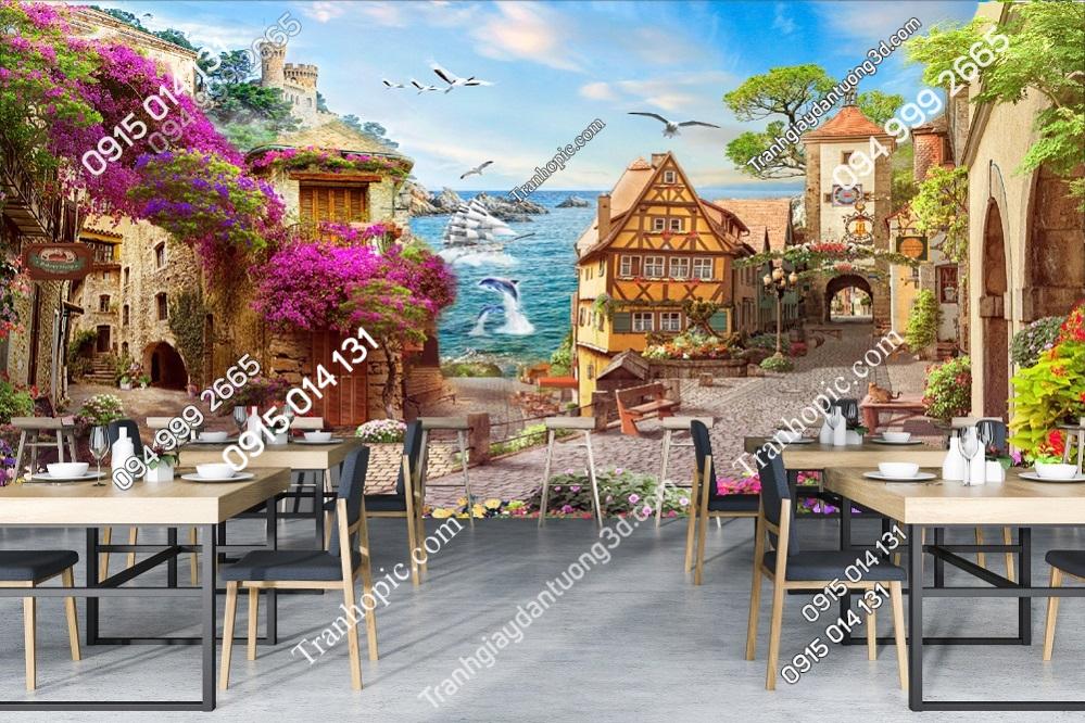 Tranh dán tường quán cafe quán ăn phong cảnh biển 309