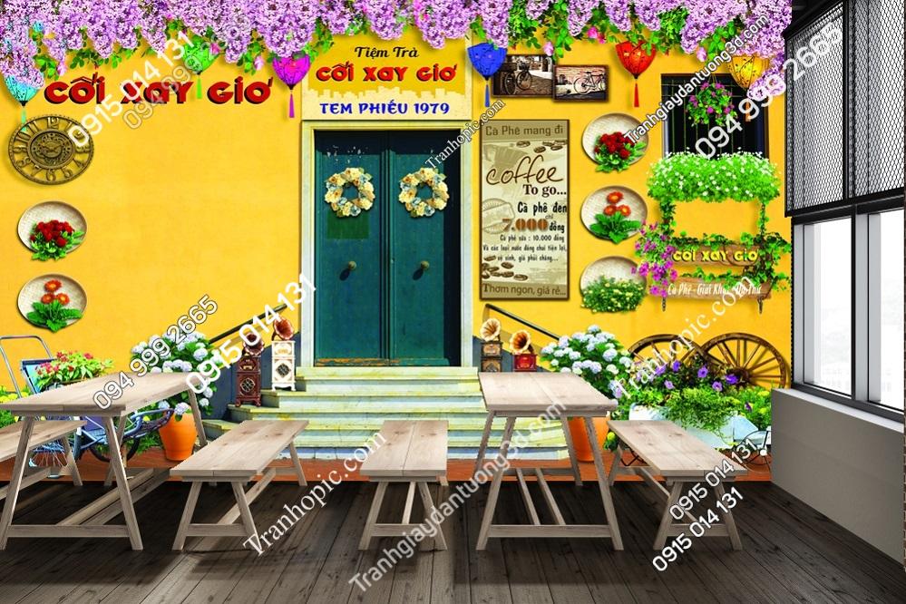 Tranh dán tường tiệm trà chanh quán cafe trà sữa đẹp