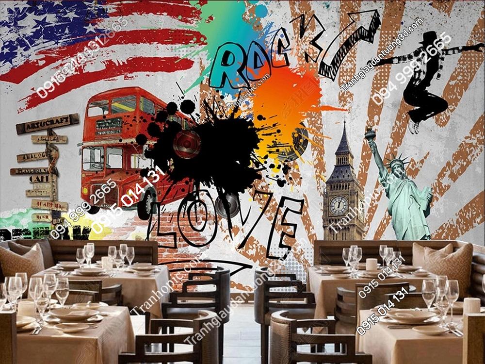 Tranh tường rock love kiểu vẽ tay dán tường cafe trà sữa 28712936