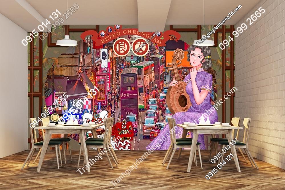 Tranh bà chủ quán váy tím hong kong cofe 30220420152943810105