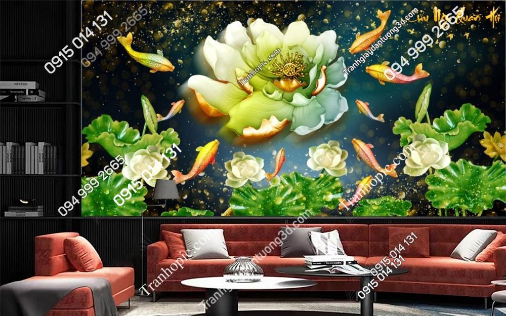 Tranh cá chéo quanh sen xanh ngọc 62854