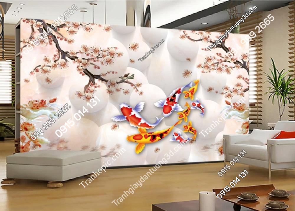 Tranh cá chép hoa đào dán tường 51347