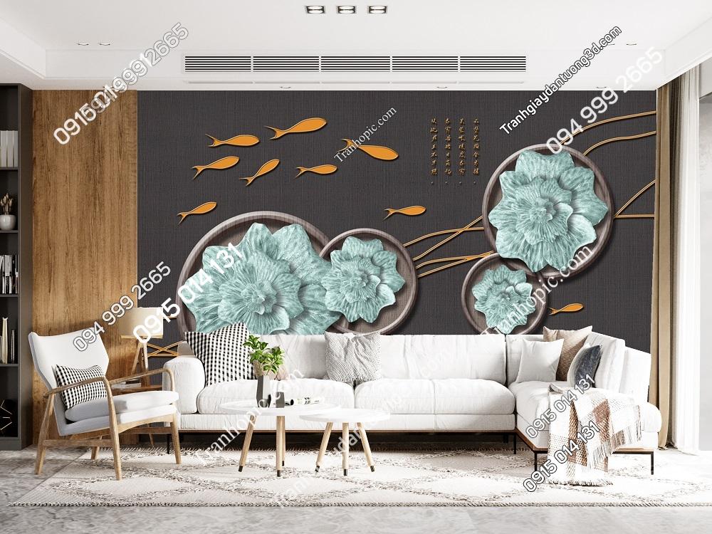 Tranh cá chép hoa sen cách điệu 34626