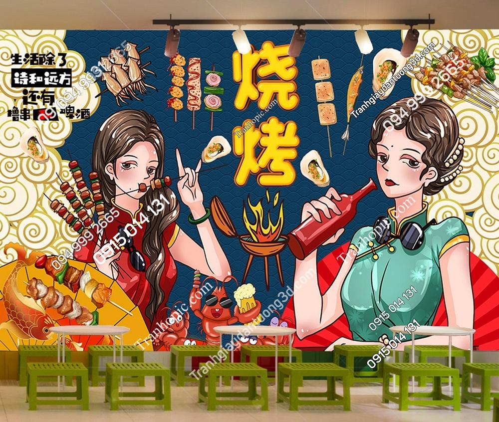 Tranh cô gái nhậu dán quán nướng lẩu 30211214153444571108