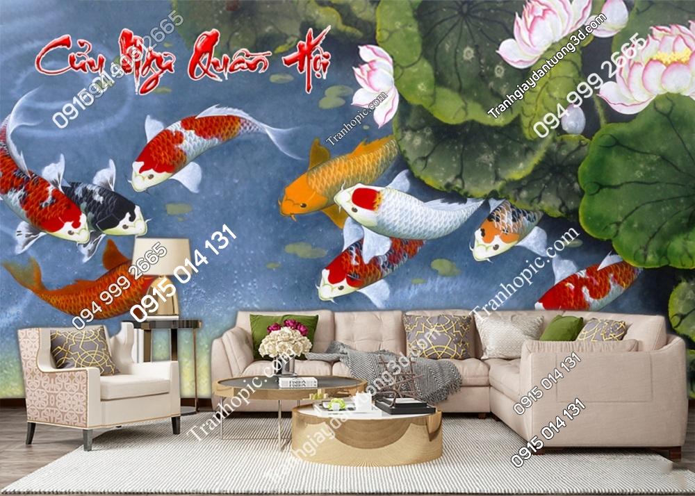 Tranh cử ngư quần hội dán tường phòng khách 50820