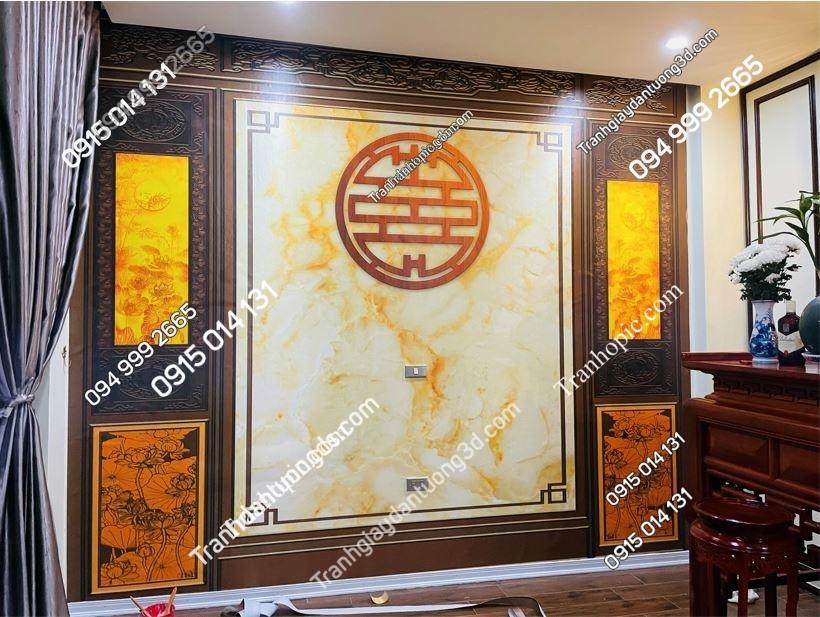 Tranh dán tường 5D giả phào chỉ gỗ cho phòng thờ