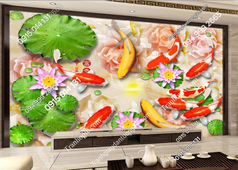 Tranh dán tường cá chép chơi trăng 30340