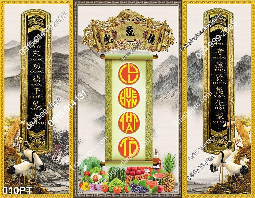 Tranh dán tường cửu huyền thất tổ phòng thờ bàn thờ gia tiên 010PT