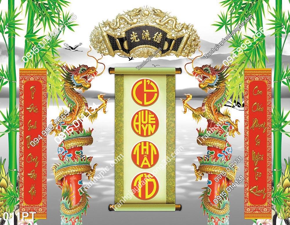 Tranh dán tường cửu huyền thất tổ phòng thờ bàn thờ gia tiên 011PT