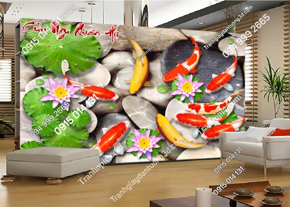 Tranh dán tường cửu ngư quần hội 50009