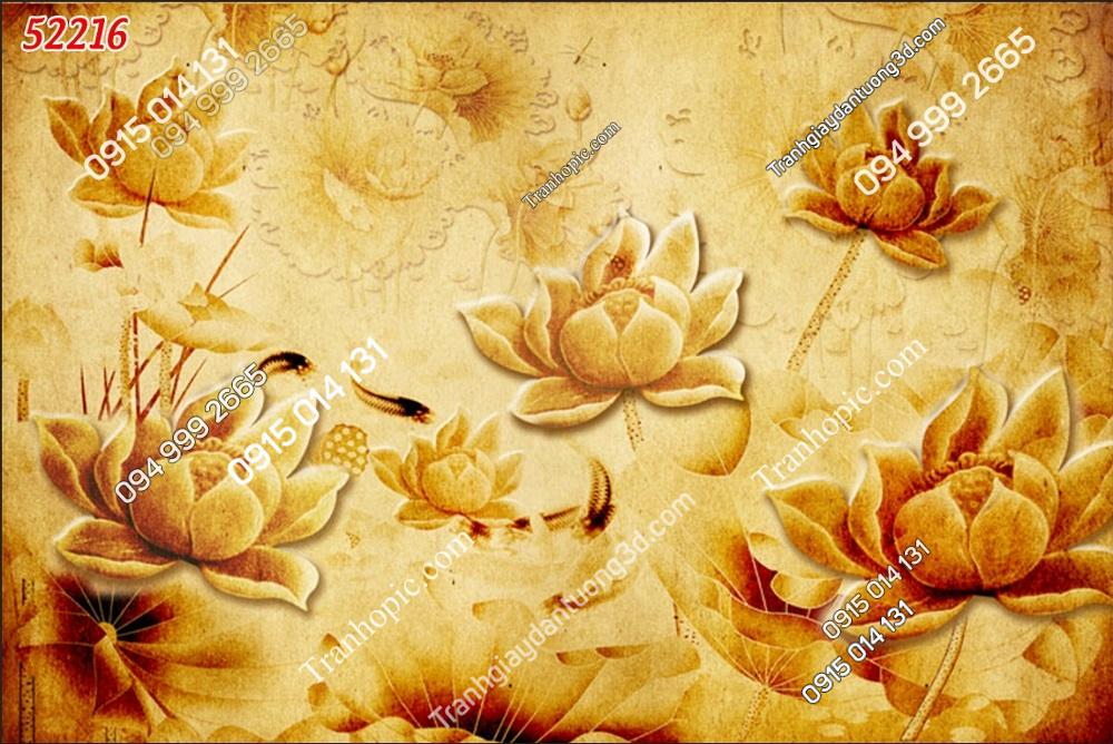 Tranh dán tường hoa sen vàng trúc chỉ phòng thờ 52216