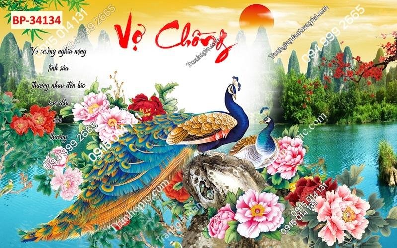 Tranh dán tường phu thê viên mãn phòng ngủ vợ chồng 34134