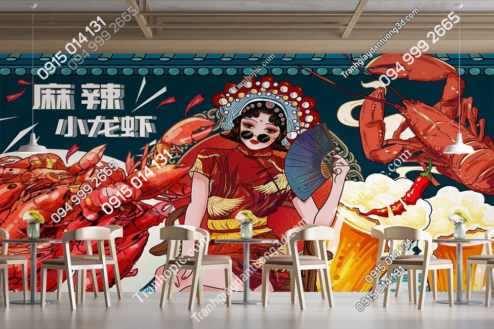 Tranh dán tường quán bia cô gái kiểu kinh kịch 30220423111953729105