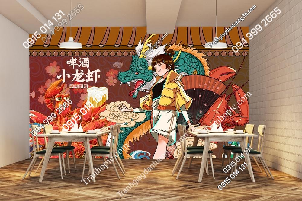 Tranh dán tường quán tôm nướng bia và rồng 30220423112300379107