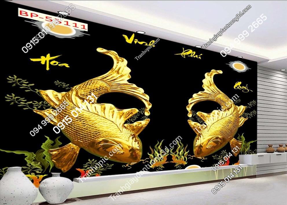 Tranh đôi cá chép vàng dưới trăng dán tường 55111