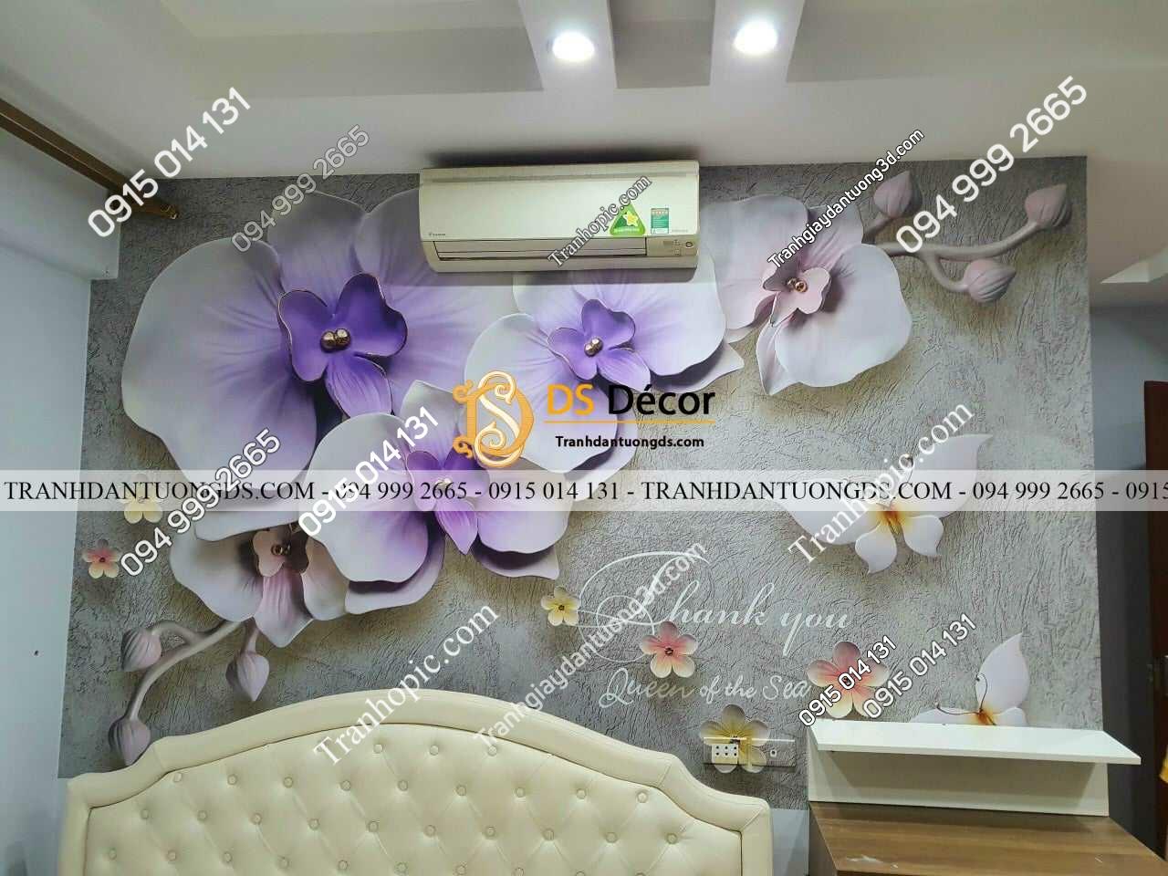 Tranh hoa 5D giả ngọc phòng ngủ