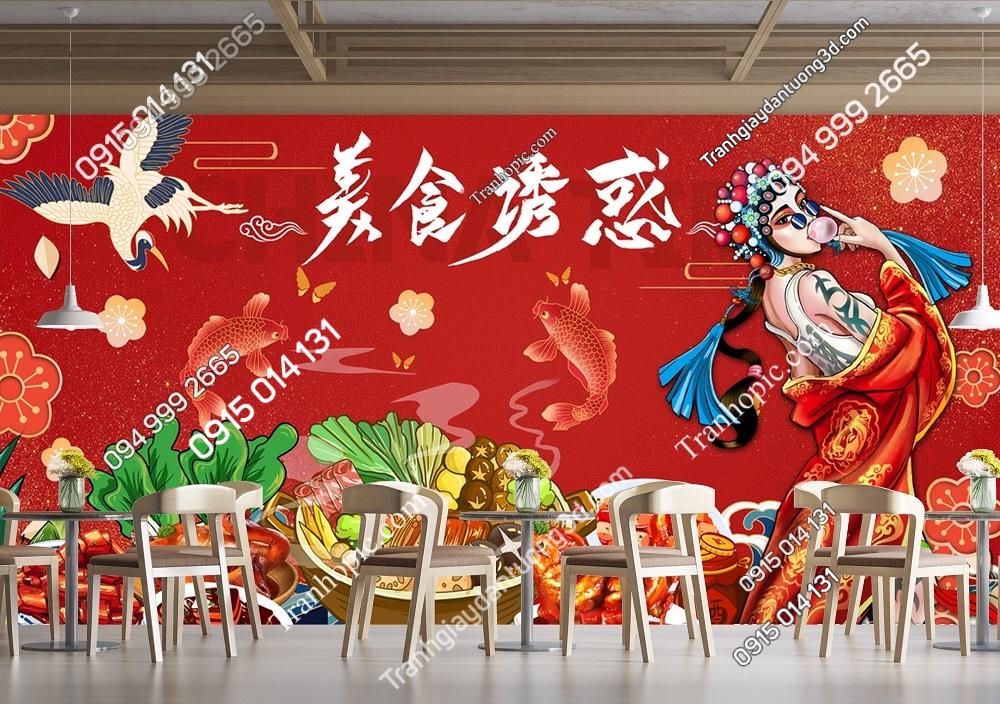 Tranh nền đỏ dán quán ăn nhà hàng trung 30211030170431388127