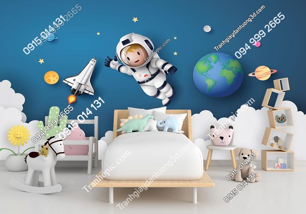 Tranh phi hành gia tí hon bay dán tường phòng bé 2442703243