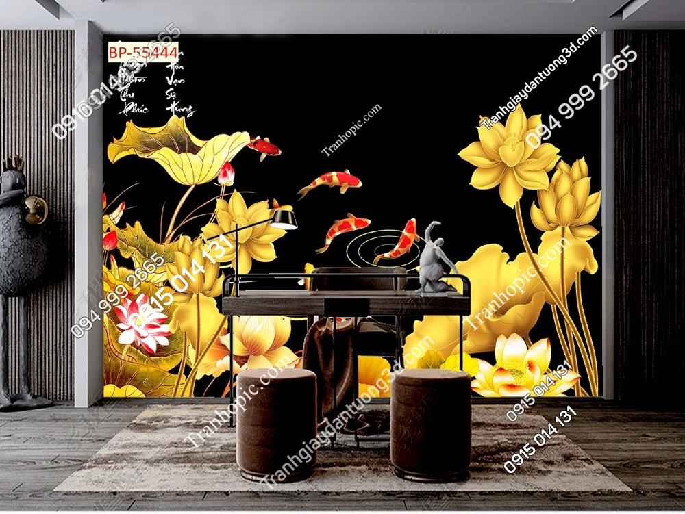 Tranh sen vàng cá chép dán tường 55444
