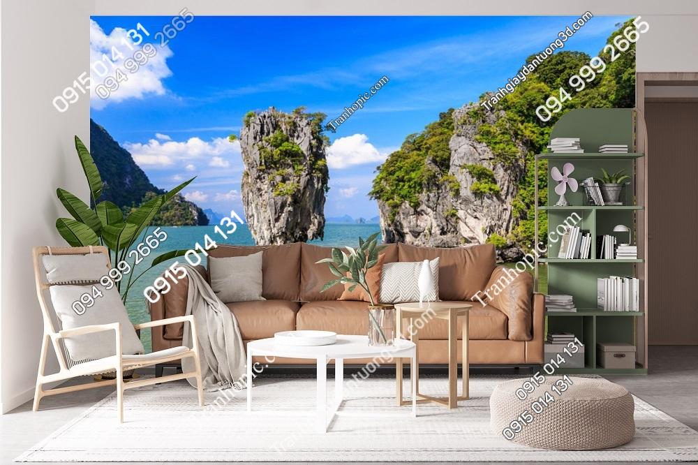 Tranh tường biển với hòn đá đẹp dán phòng sách 63122