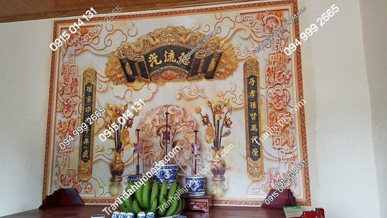 tranh dán sau bàn thờ gia tiên đẹp