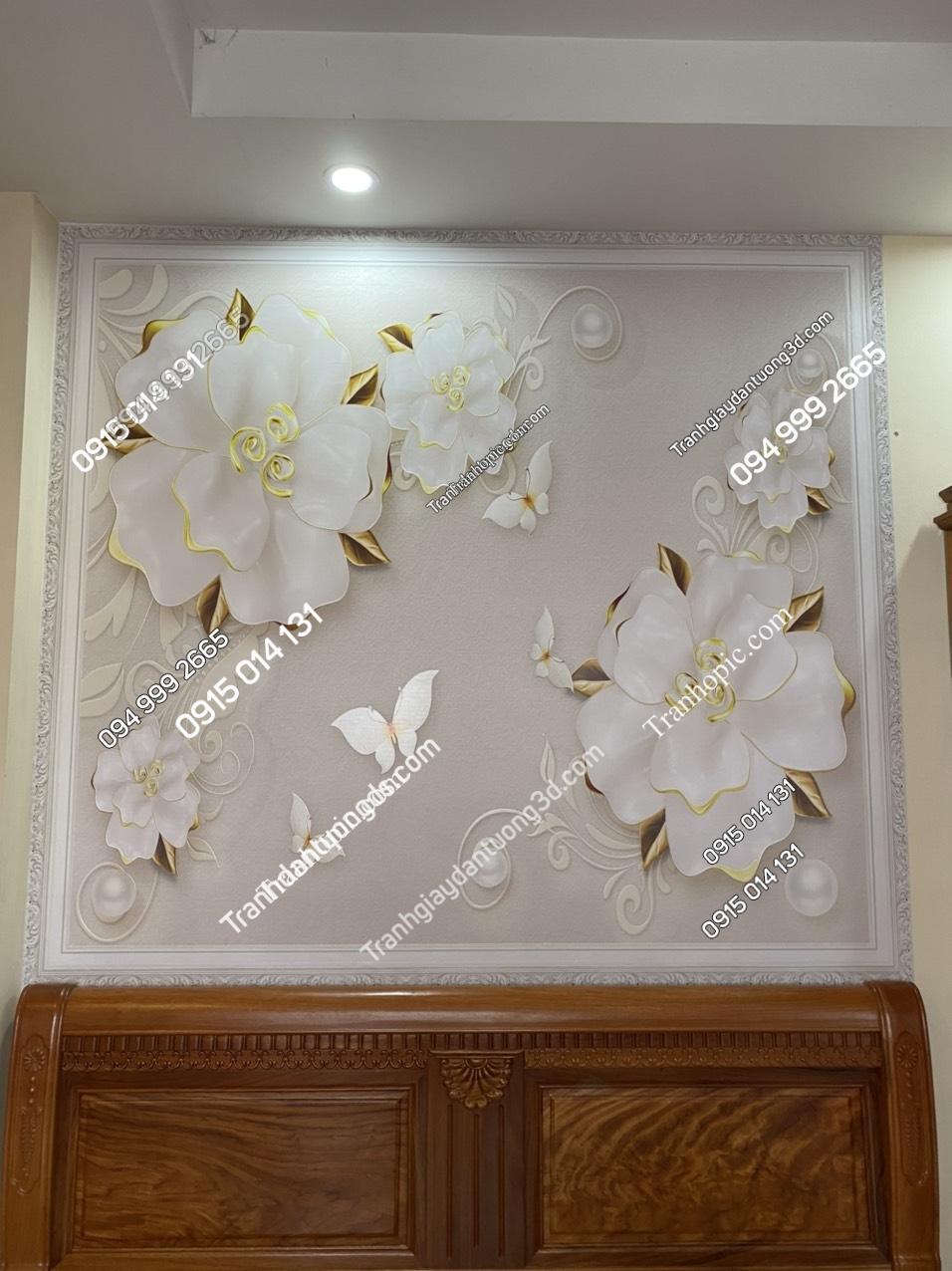 tranh hoa giả ngọc 8D dán phòng khách