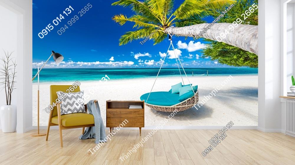 Tranh dán tường bờ biển cây dừa tại Maldives 1201661077