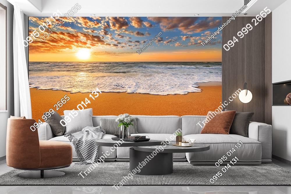 Tranh dán tường cảnh biển bình minh nhiều màu sắc 385105558