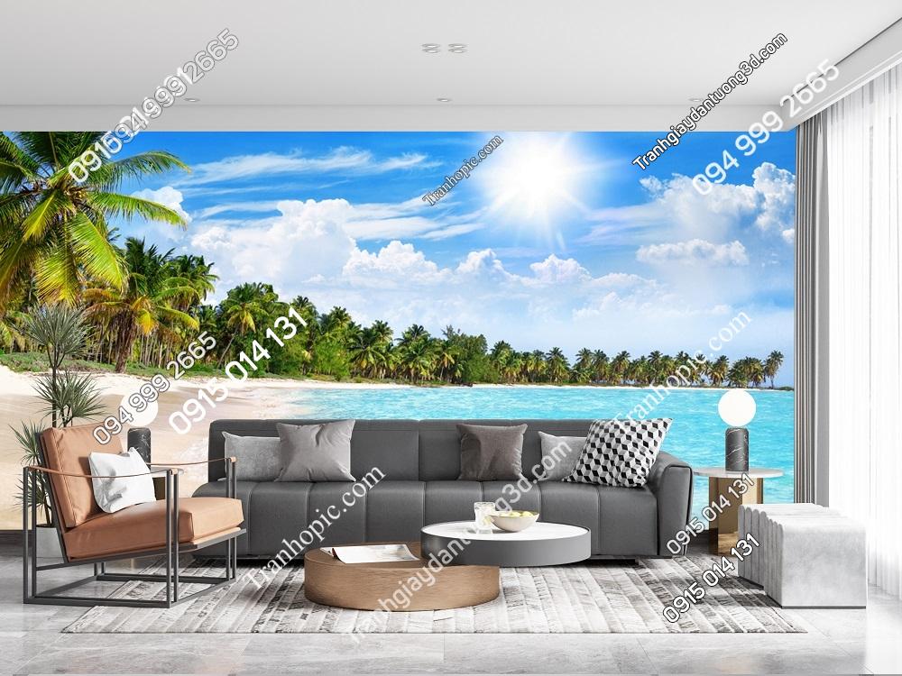 Tranh dán tường cảnh bình minh trên bãi biển Maldives 1925705297