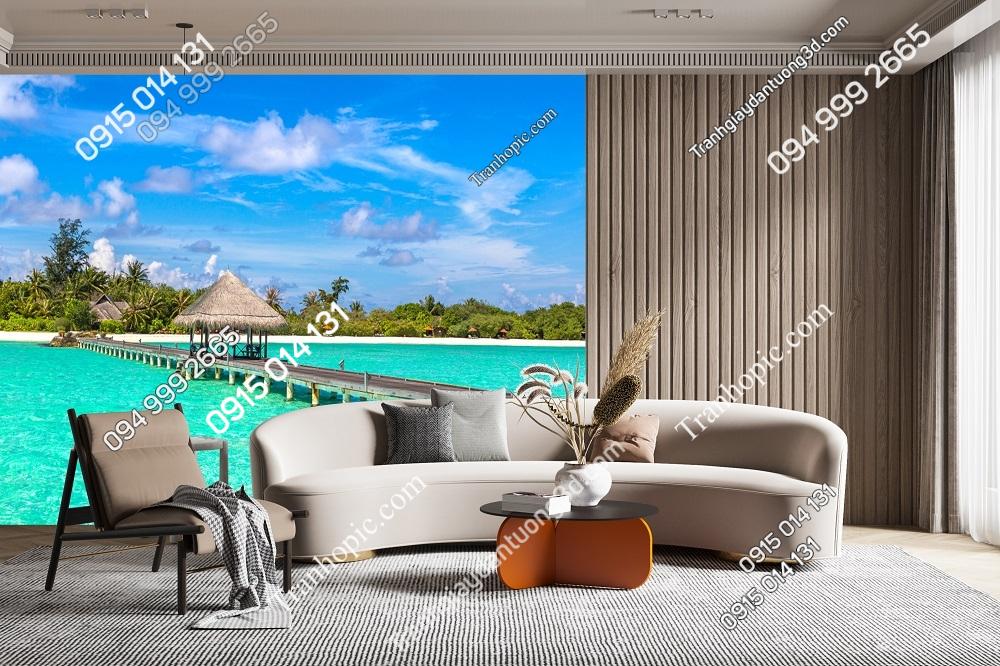 Tranh dán tường cây cầu và khu nghỉ tại biển Maldives 1431295070