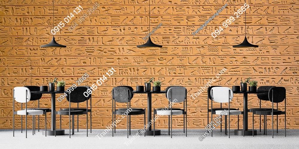Tranh dán tường họa tiết chữ Ai Cập cổ đại trên nền vàng đặc trưng 385876181