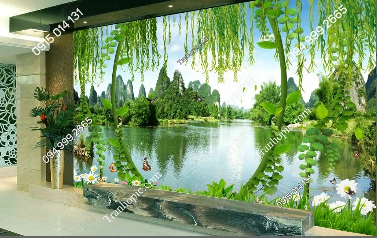 Tranh dán tường sơn thủy hữu tình đẹp phòng khách 15185797