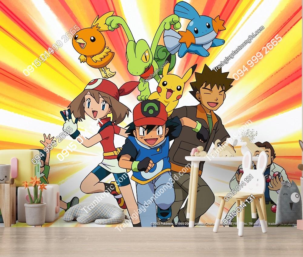 Tranh các bạn pokemon và chủ dán tường 748869