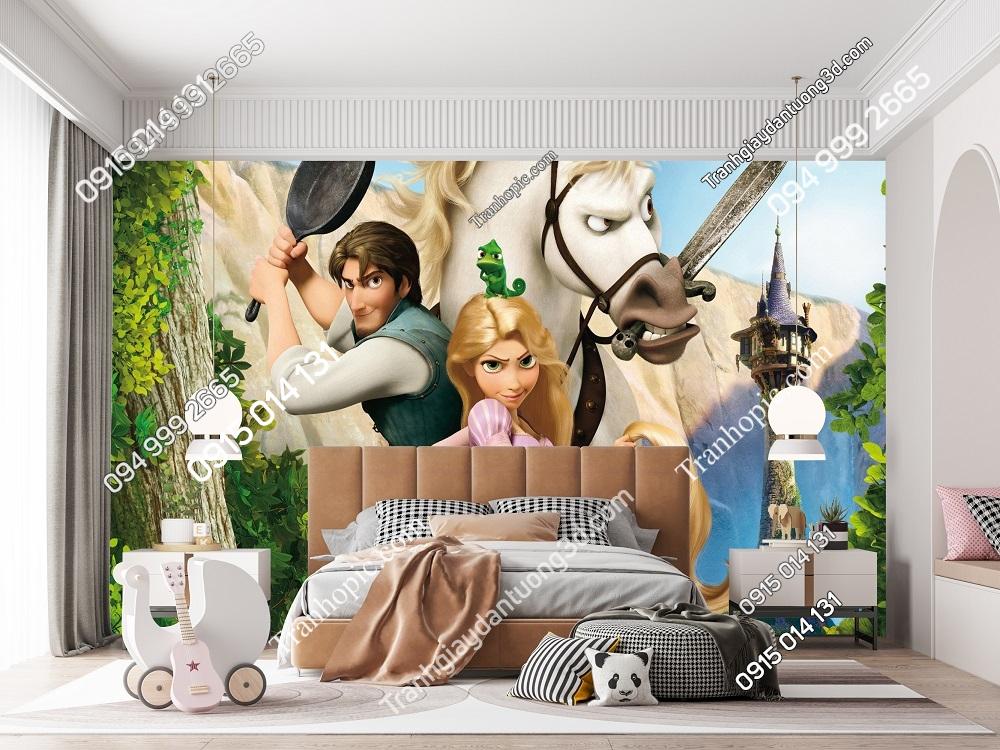 Tranh công chúa tóc mâyTangled và hoàng tử dán tường phòng bé 680431