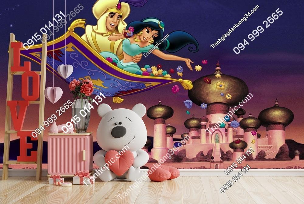 Tranh dán tường Aladdin và Jasmine trên thảm bay 532370