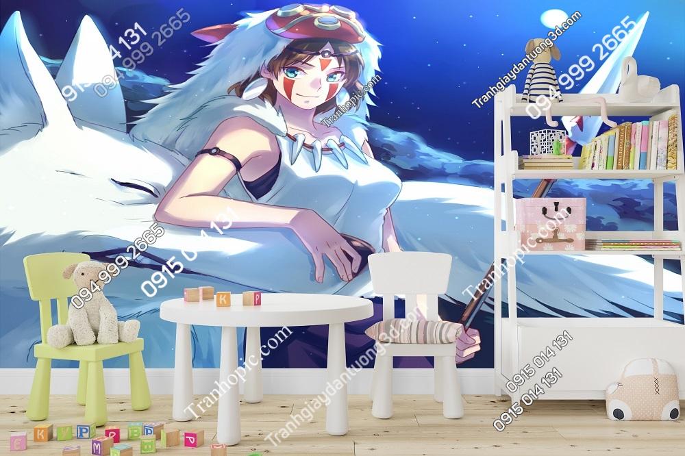 Tranh dán tường công chúa Mononoke và sói trắng 669428