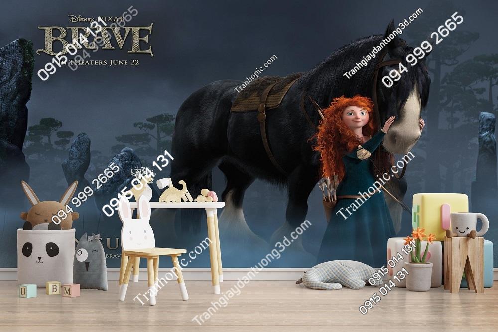 Tranh dán tường công chúa tóc xù Merida và ngựa đen Brave 273681