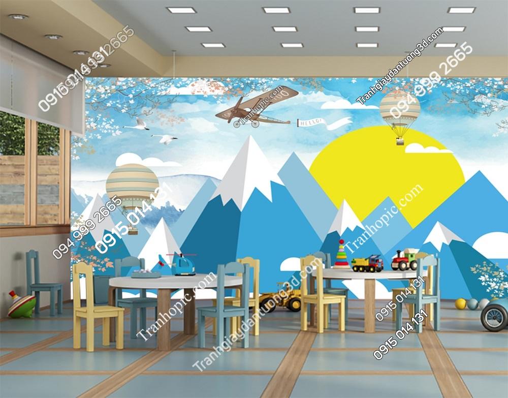 Tranh núi máy bay khinh khí cầu dán tường phòng bé 2528047648