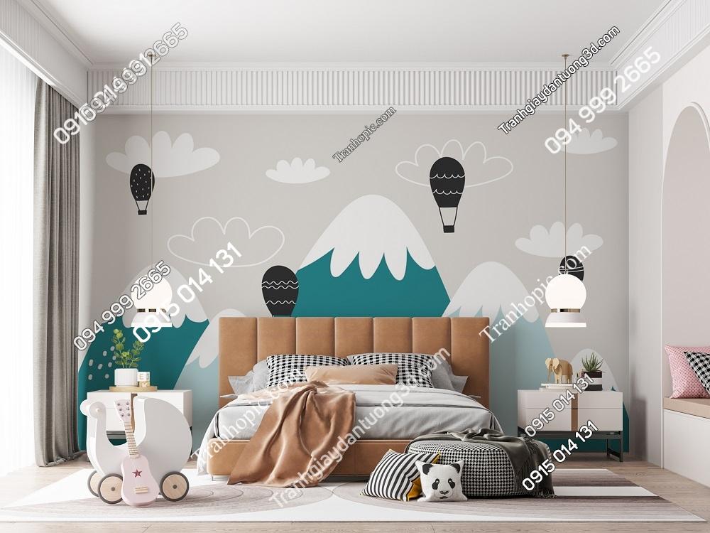 Tranh núi xanh khinh khí cầu dán tường phòng bé 3086064567